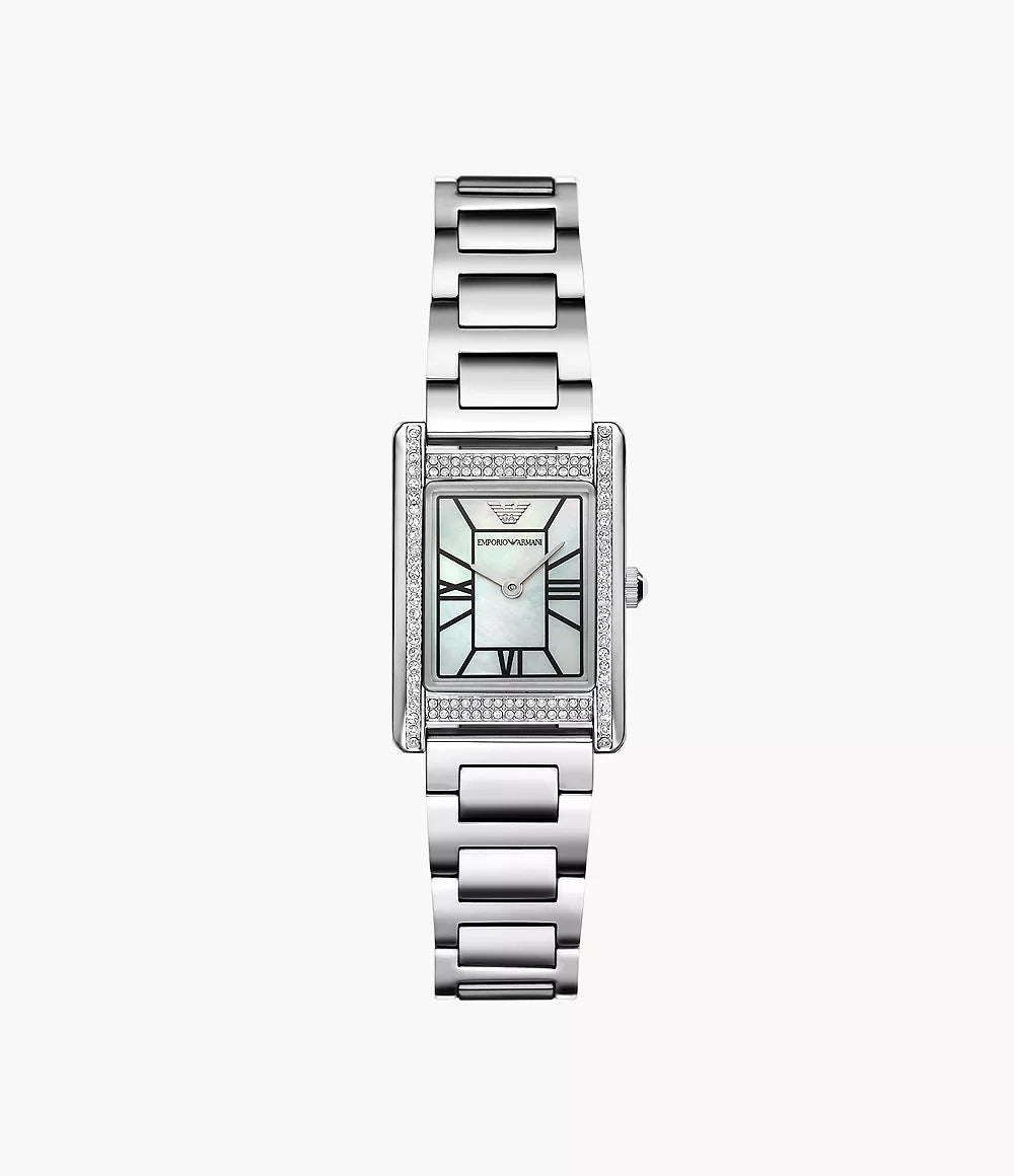 Emporio Armani Two-Hand Mother Of Peral Dial Stainless Steel Ladies Watch- AR11625