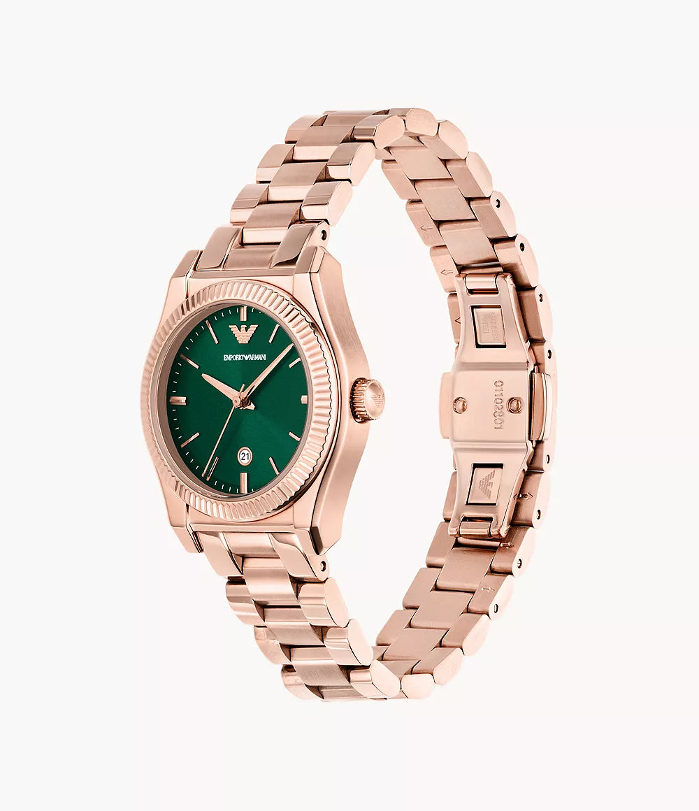 Emporio Armani Three-Hand Date Rose Gold-Ton Green Dial Ladies Watch- AR11639