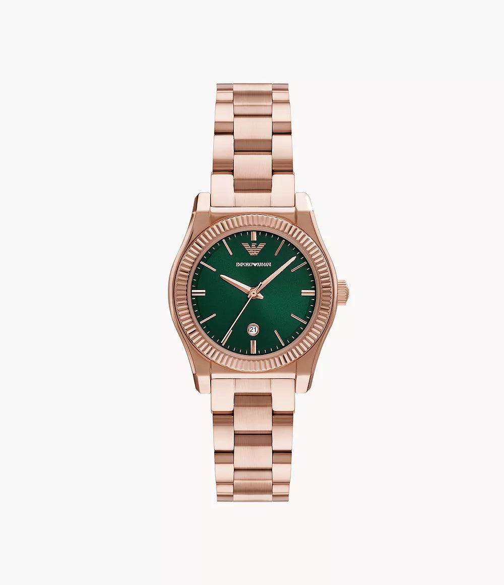 Emporio Armani Three-Hand Date Rose Gold-Ton Green Dial Ladies Watch- AR11639