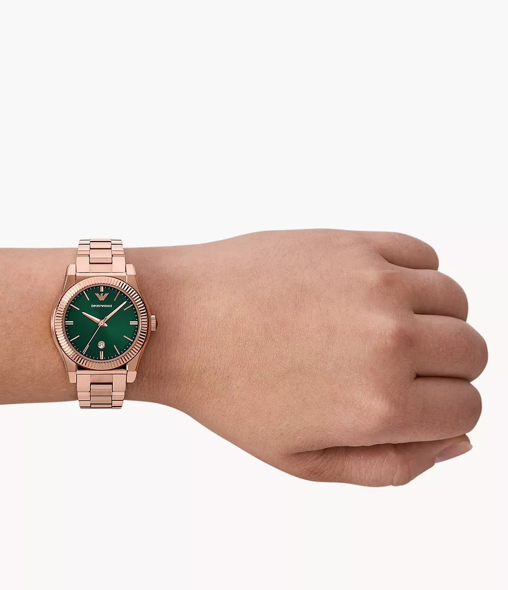 Emporio Armani Three-Hand Date Rose Gold-Ton Green Dial Ladies Watch- AR11639