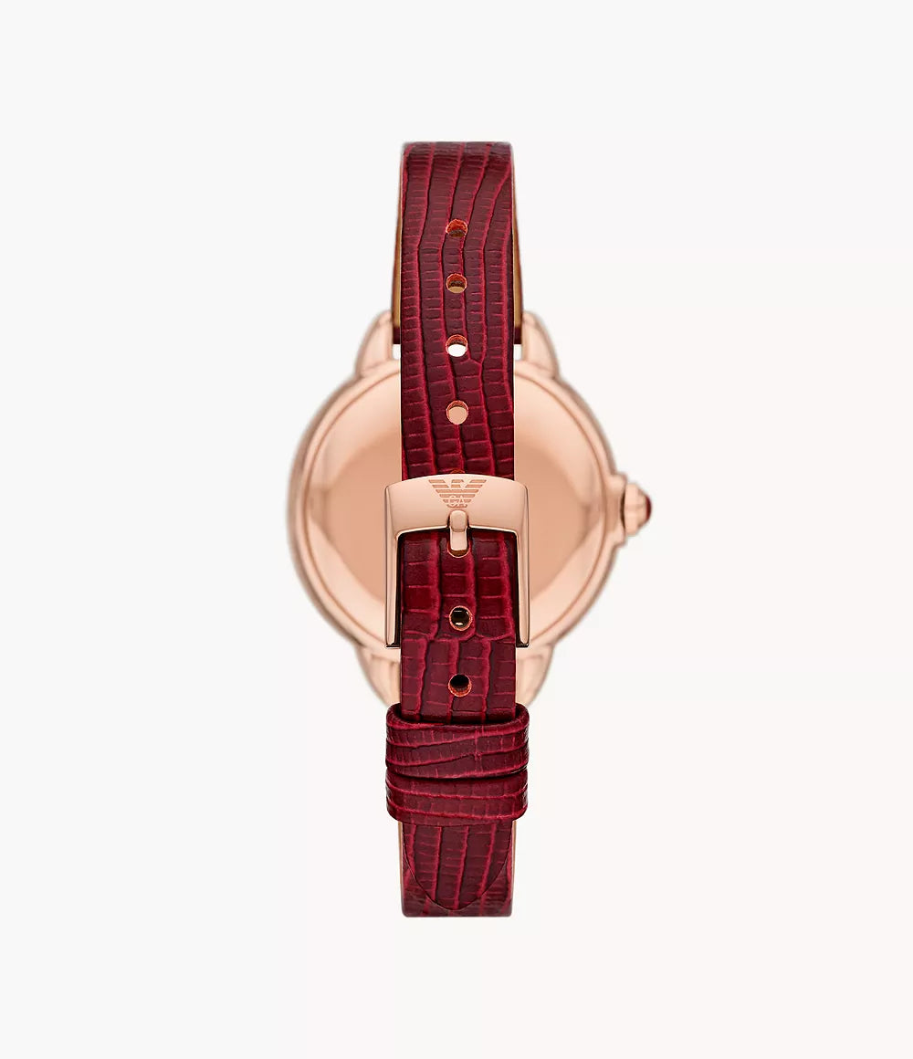 Emporio Armani Snake Dial Red Leather Strap Ladies Watch- AR11646
