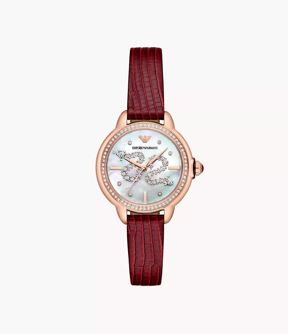 Emporio Armani Snake Dial Red Leather Strap Ladies Watch- AR11646