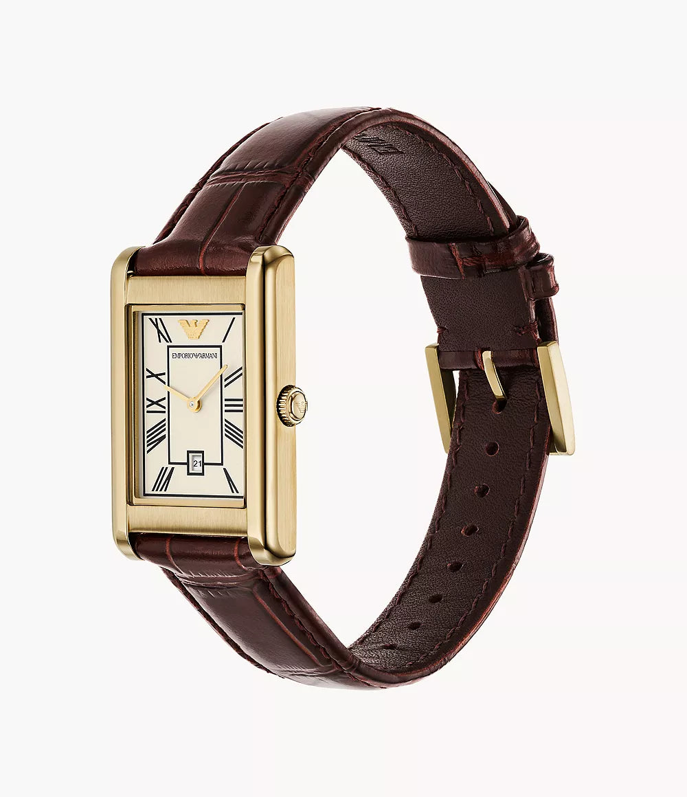 Emporio Armani Two-Hand Date Brown Leather Ladies Watch - AR11665