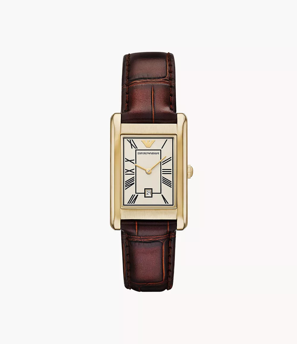Emporio Armani Two-Hand Date Brown Leather Ladies Watch - AR11665