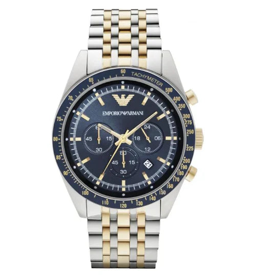 Emporio Armani Tazio Dual Tone Blue Dial Men's Chronograph Watch- AR6088