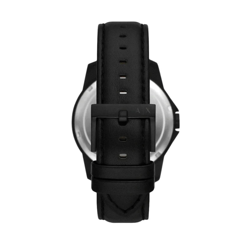 Armani Exchange Day Date Black Leather Strap Men's Watch-AX7147