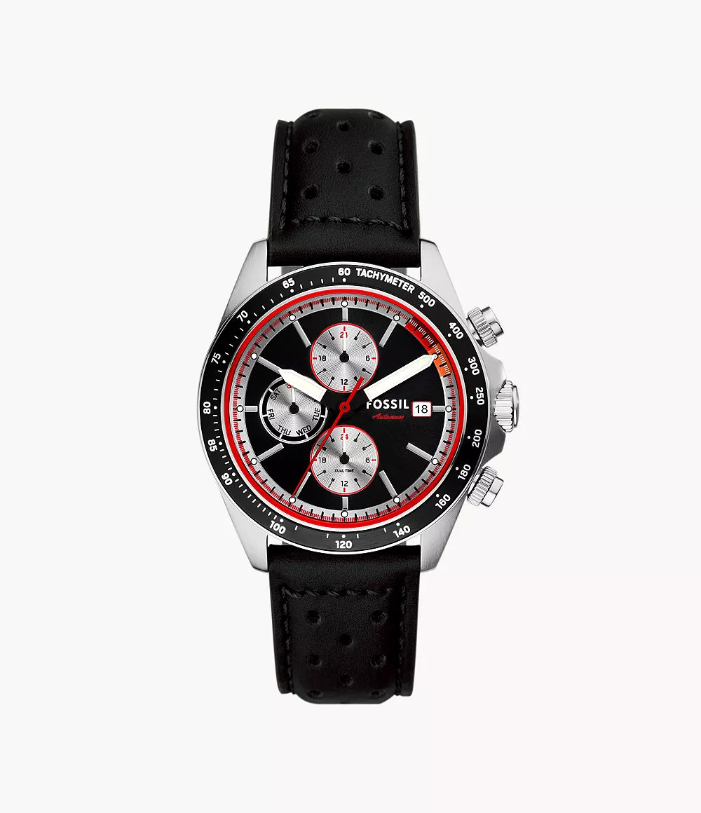 Fossil Autocross Multifunction Black Leather Men's Watch -