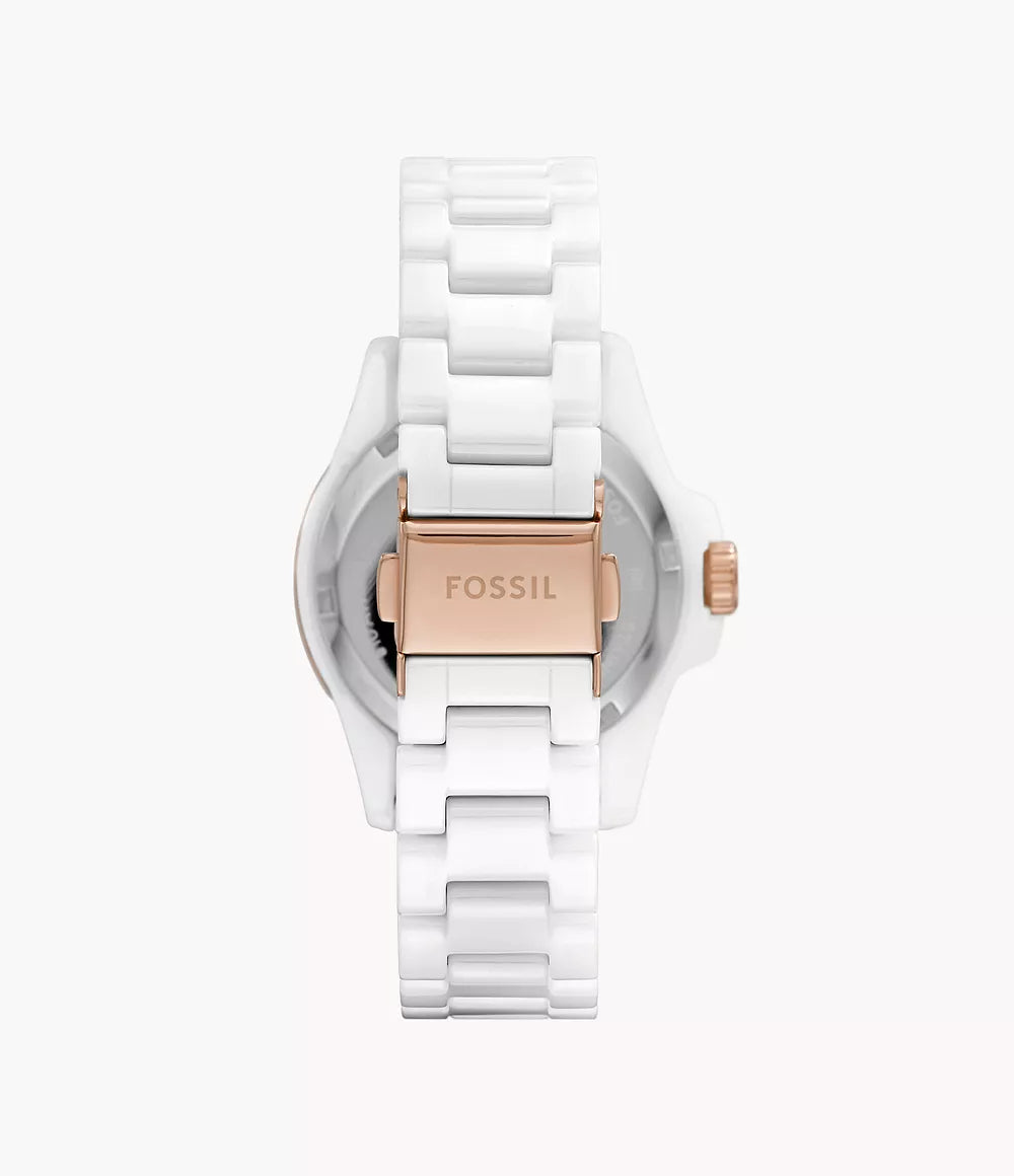 Fossil FB-01 Three Hand White Ceramic Ladies Watch- CE1107