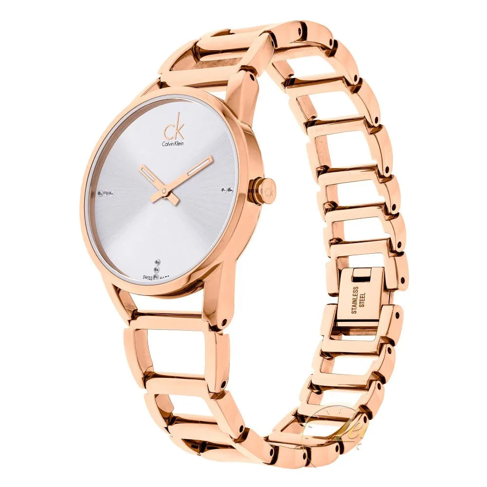 Calvin Klein Stately White Dial Rose Gold Bracelet Ladies Watch- K3G2362W