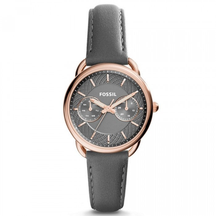 Fossil Tailor Rose Gold Grey Dial Leather Strap Watch For Women - ES3913