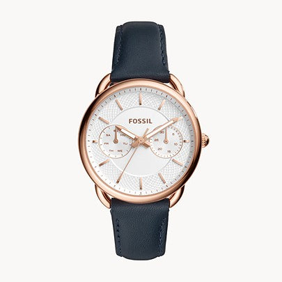 Fossil Rose Gold Leather Strap White Dial Ladies Watch- ES4260