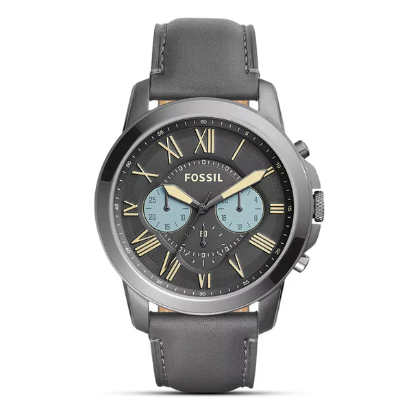 Fossil Grant Chronograph Gunmetal Grey Leather Strap Men's Watch- FS5183