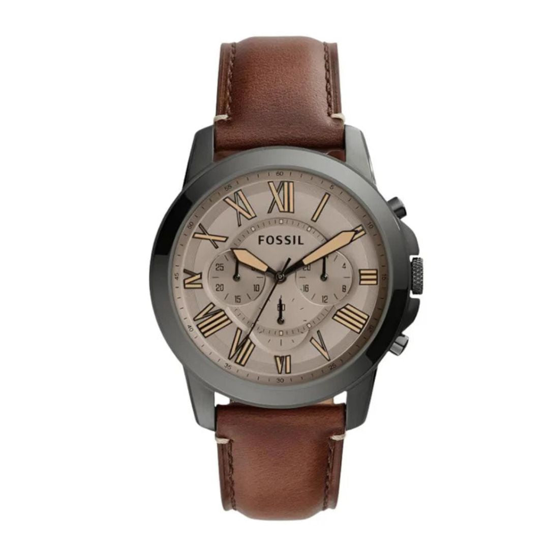 Fossil Grant Chronograph Brown Dial Brown Leather Men's Chronograph Watch- FS5214