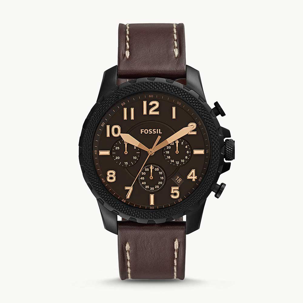 Fossil Bowman Black dial leather strap Men's Chronograph watch- FS5601
