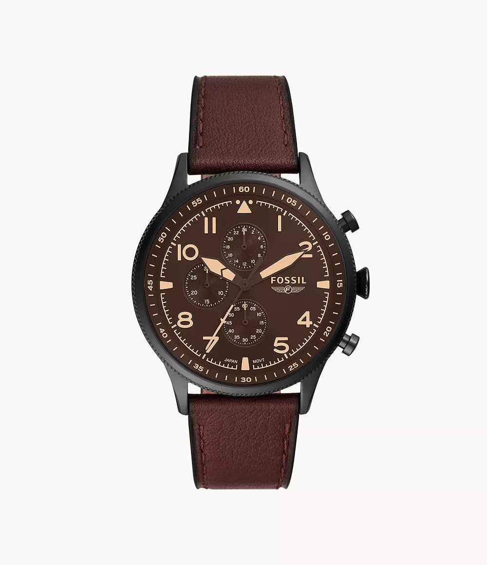 Fossil Retro Pilot Black Leather Strap Men's Chronograph Watch- FS5833