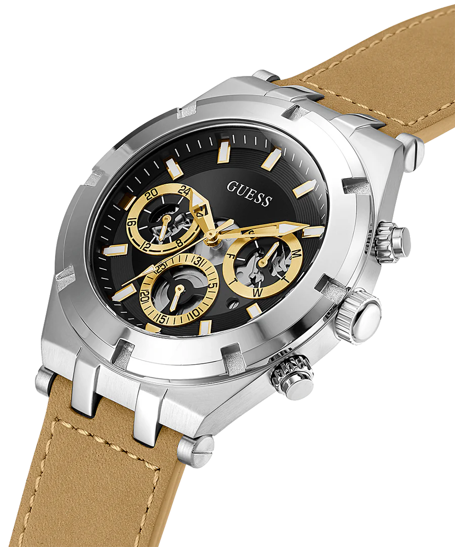 Guess Black Dial silver tone case leather strap Men's Watch - GW0262G1