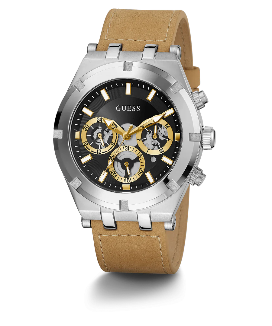 Guess Black Dial silver tone case leather strap Men's Watch - GW0262G1