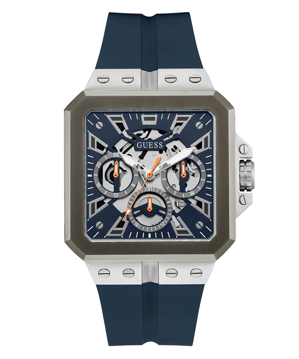 Guess Silver Tone Silicone Strap Men's Multi Functions Watch- GW0637G1