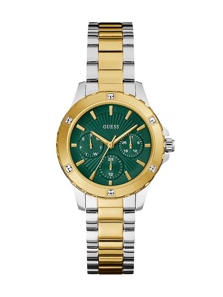 Guess Dual Tone Green Dial Watch For Female- GW0723L1