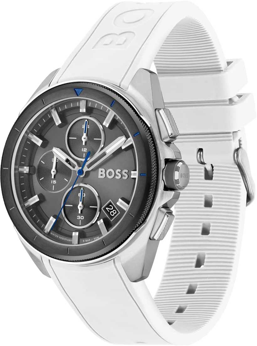 Hugo Boss Volane Grey White Silicone Strap Men's Chronograph Watch- HB1513948