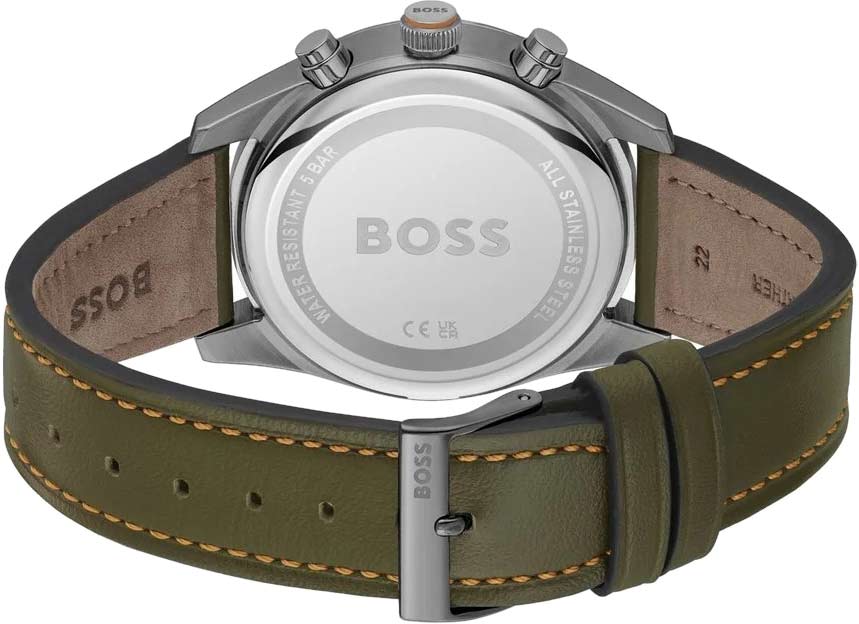 Hugo Boss Skytraveller Leather Strap Grey Dial Men's Chronograph Watch- HB1514148