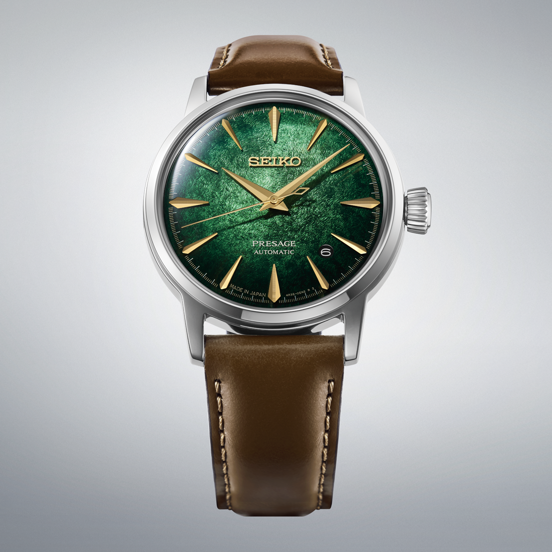Seiko Presage Cocktail Time Gradient Green Leather Strap Men's Watch - HCB002