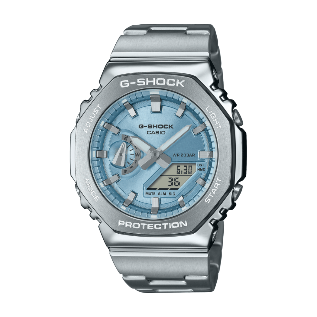 Casio G-Shock Ice Blue Dial Stainless Steel Men's Quartz Watch- GM-2110D-2A