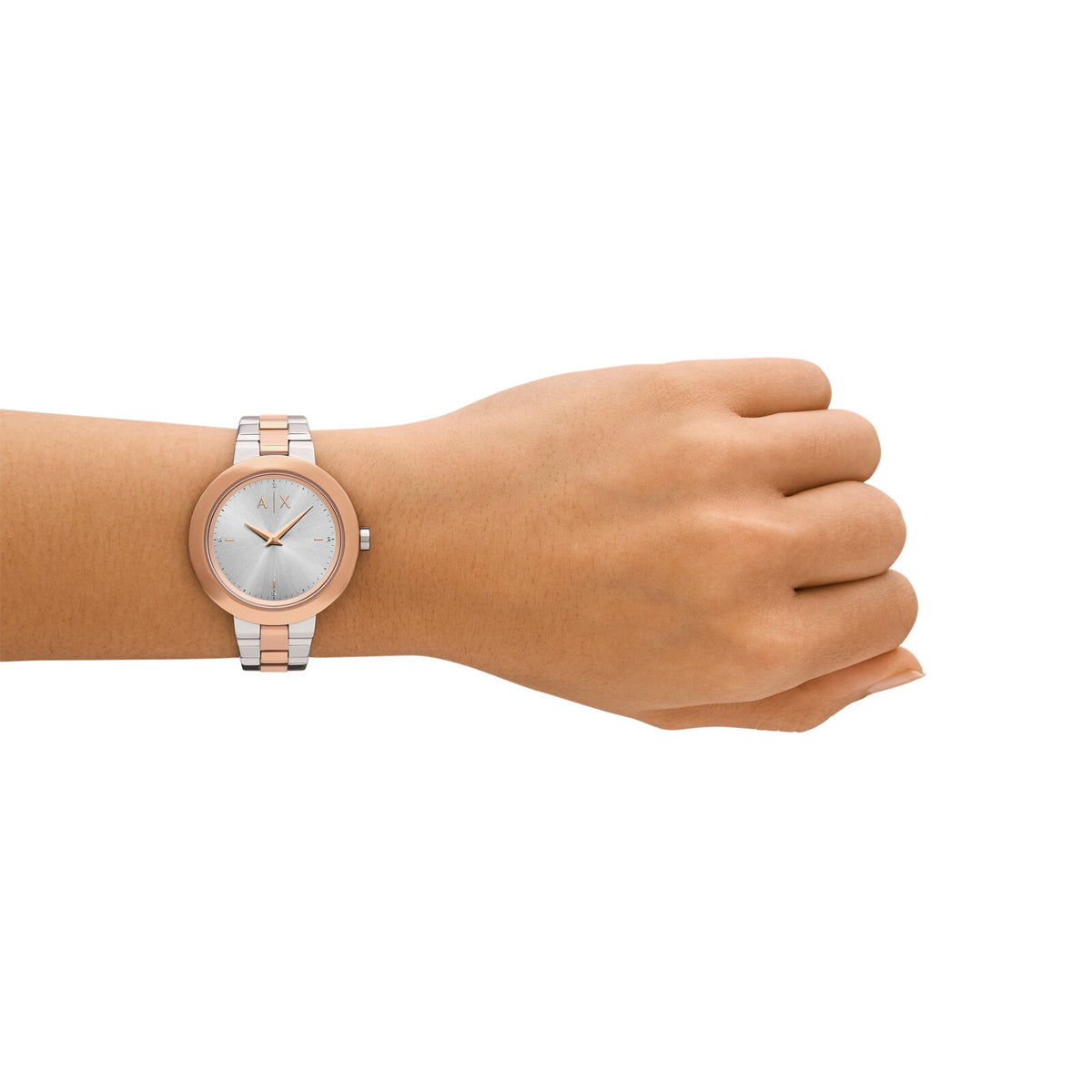 Armani Exchange Silver Color Dial Rose Gold Two-Tone Ladies Watch - AX5172