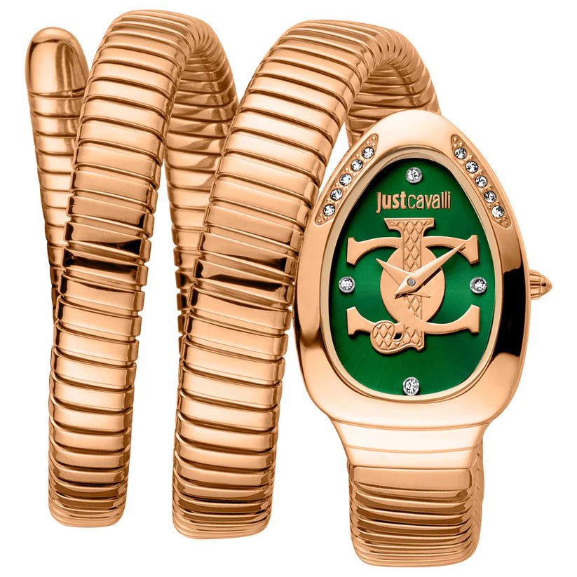 Just Cavalli Signature Snake Green Dial Ladies Watch - JC1L228M0055