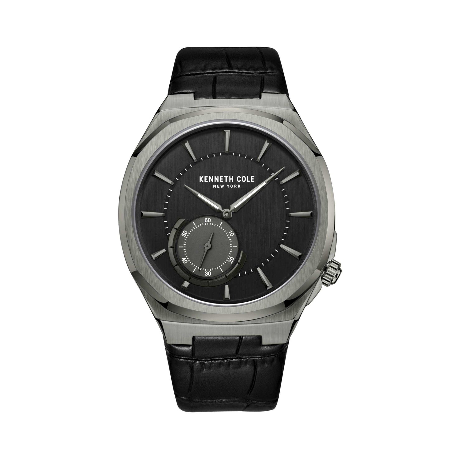 Kenneth Cole Black Leather Strap Gunmetal Men's Watch- KCWGA2221601