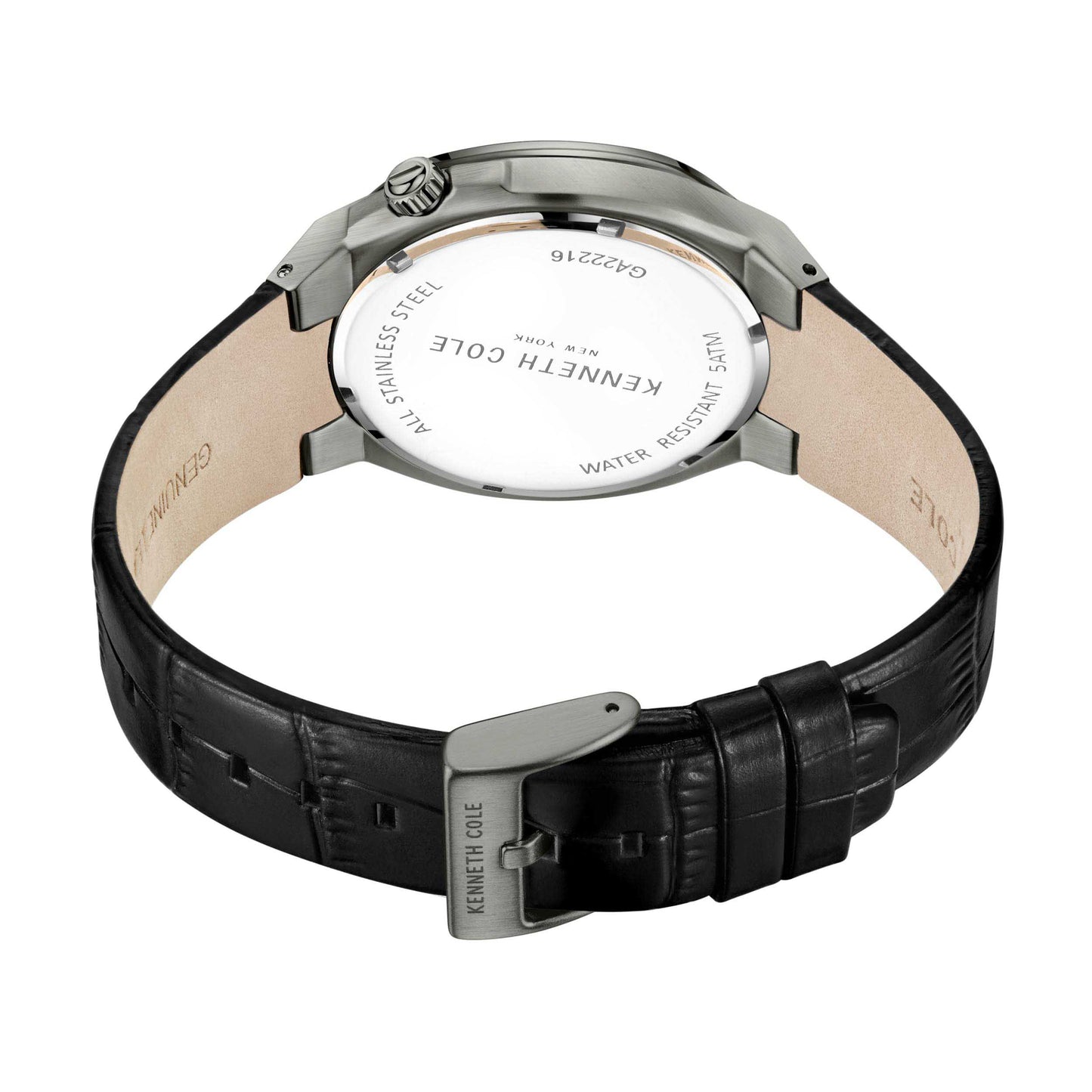 Kenneth Cole Black Leather Strap Gunmetal Men's Watch- KCWGA2221601