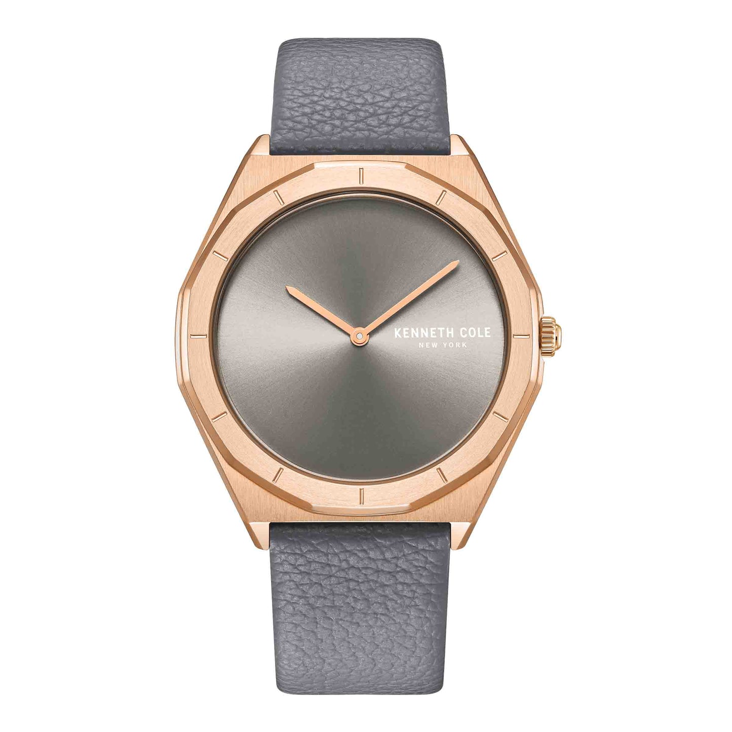 KENNETH COLE Rose Gold Leather Strap Thin Classic Men's Watch-KCWGA2234103