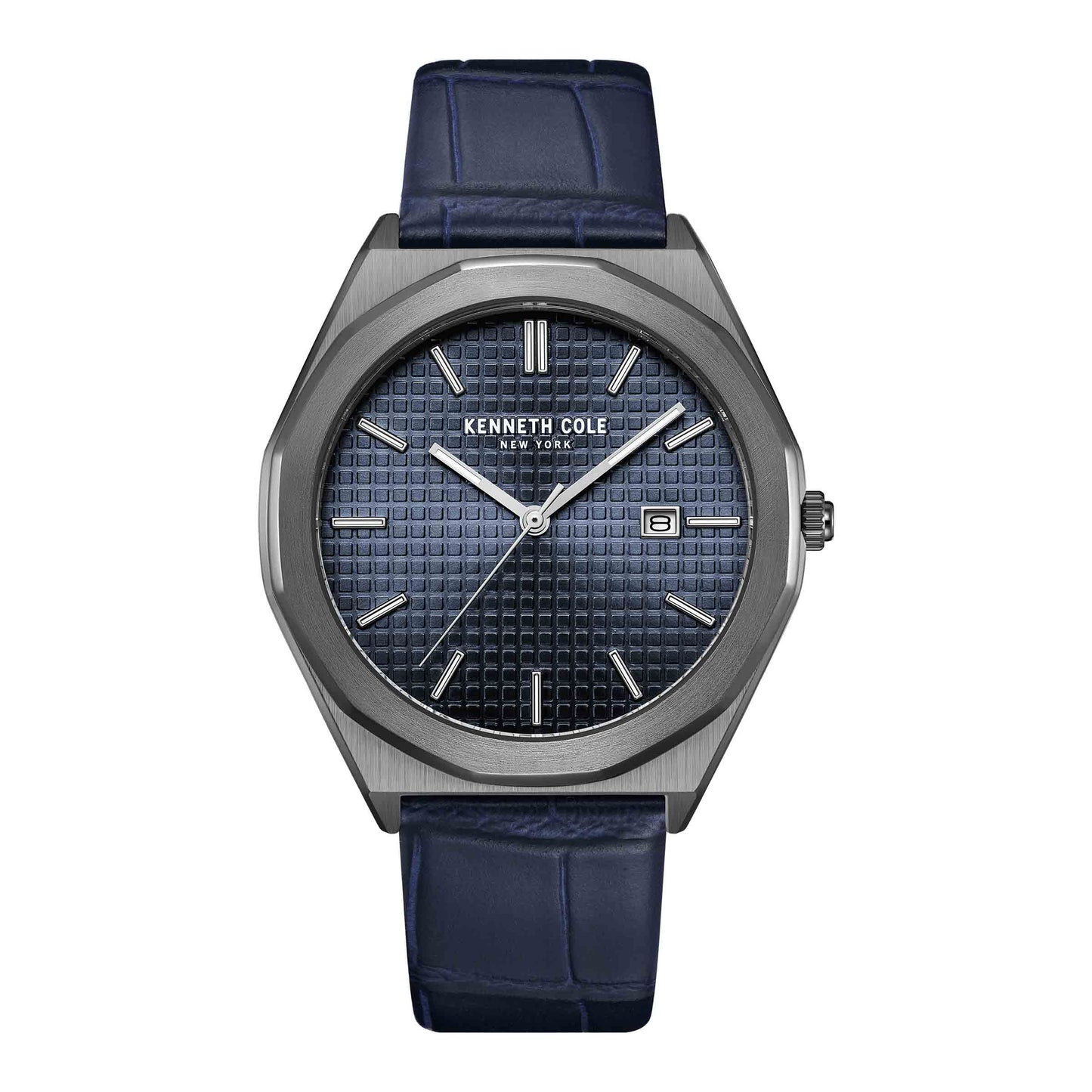 Kenneth Cole Blue Leather Strap Thin Men's Watch- KCWGB2234203