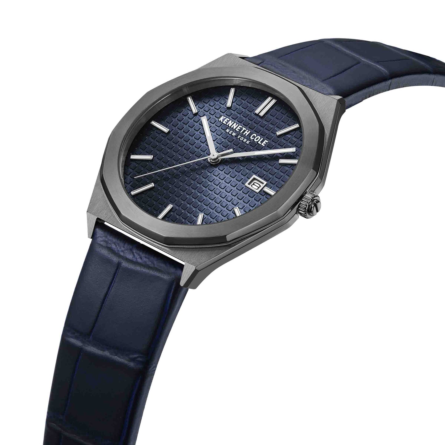 Kenneth Cole Blue Leather Strap Thin Men's Watch- KCWGB2234203