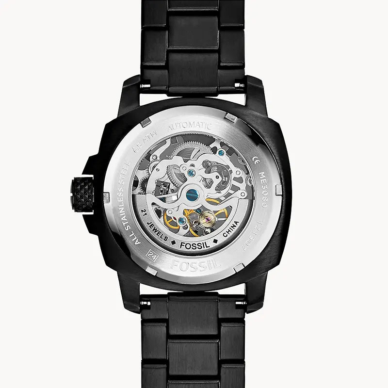 Fossil Black Skeleton Dial Men's Mechanical Watch- ME3080