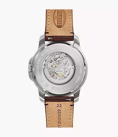 Fossil Grant Skeleton Dial Leather Strap Men's Automatic Watch- ME3053