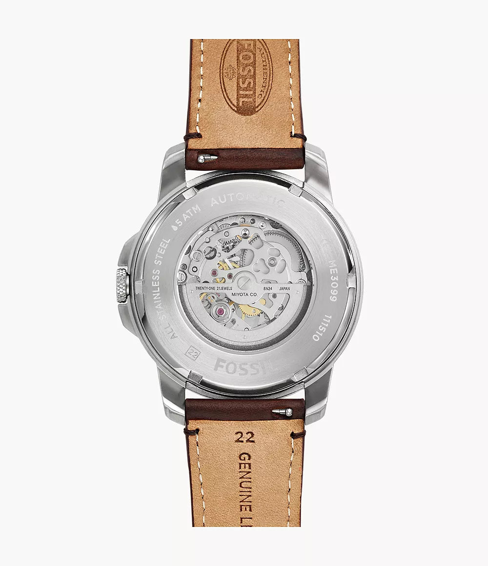 Fossil Grant Skeleton Dial Leather Strap Men's Mechanical Watch - ME3099