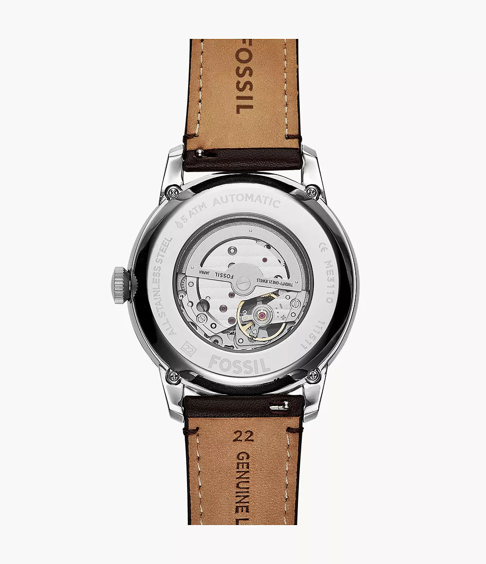 Fossil Townsman Blue Dial Brown Leather Strap Men's Mechanical Watch- ME3110