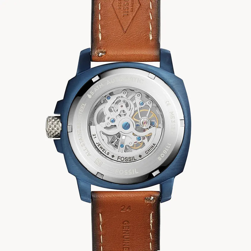 Fossil Modern Machine Skeleton Dial Leather Strap Men's Mechanical Watch- ME3135