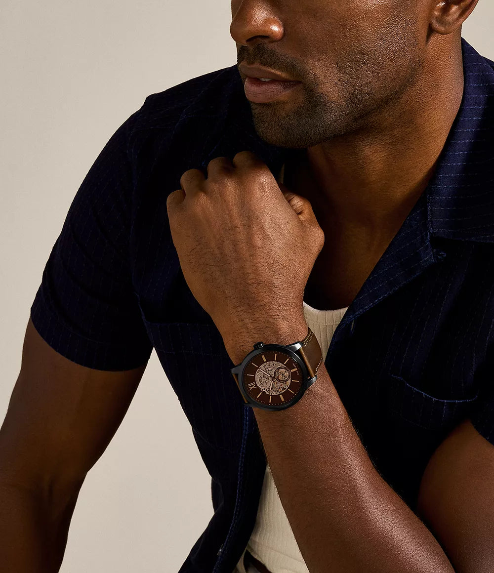 Fossil Townsman Black Men's Skeleton Mechanical Watch- ME3155