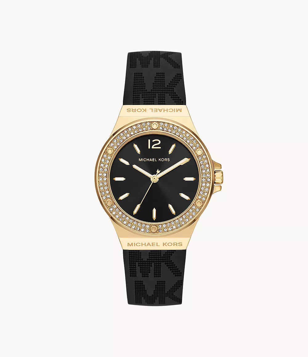 Michael Kors Mini-Lennox Three-Hand Black Silicone Strap Ladies Watch- MK7281