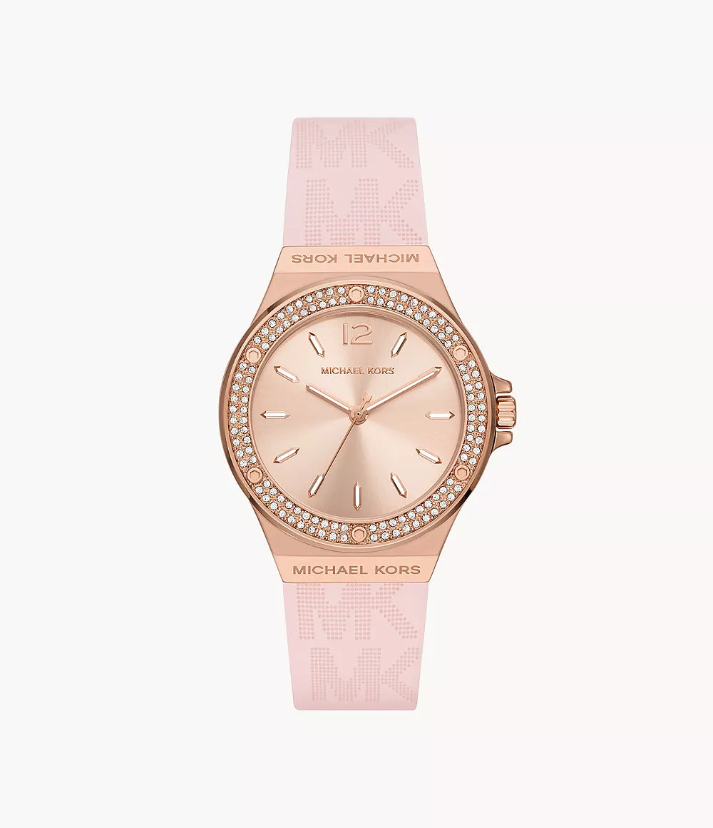 Michael Kors Mini-Lennox Three-Hand Pink Rubber Strap Ladies Watch- MK7282