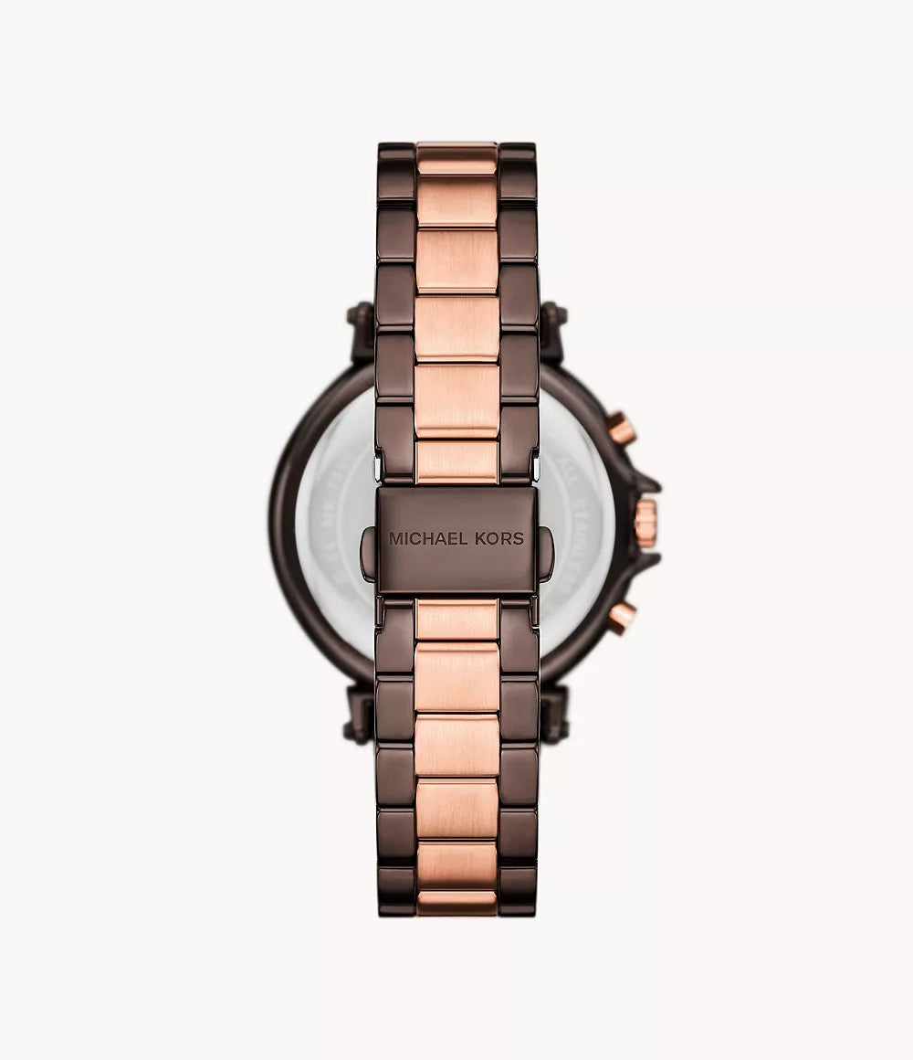 Michael Kors Chronograph Chocolate and Rose Gold Tone Ladies Watch - MK7496