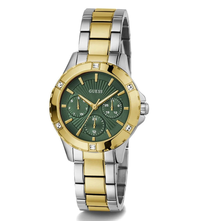 Guess Dual Tone Green Dial Watch For Female- GW0723L1