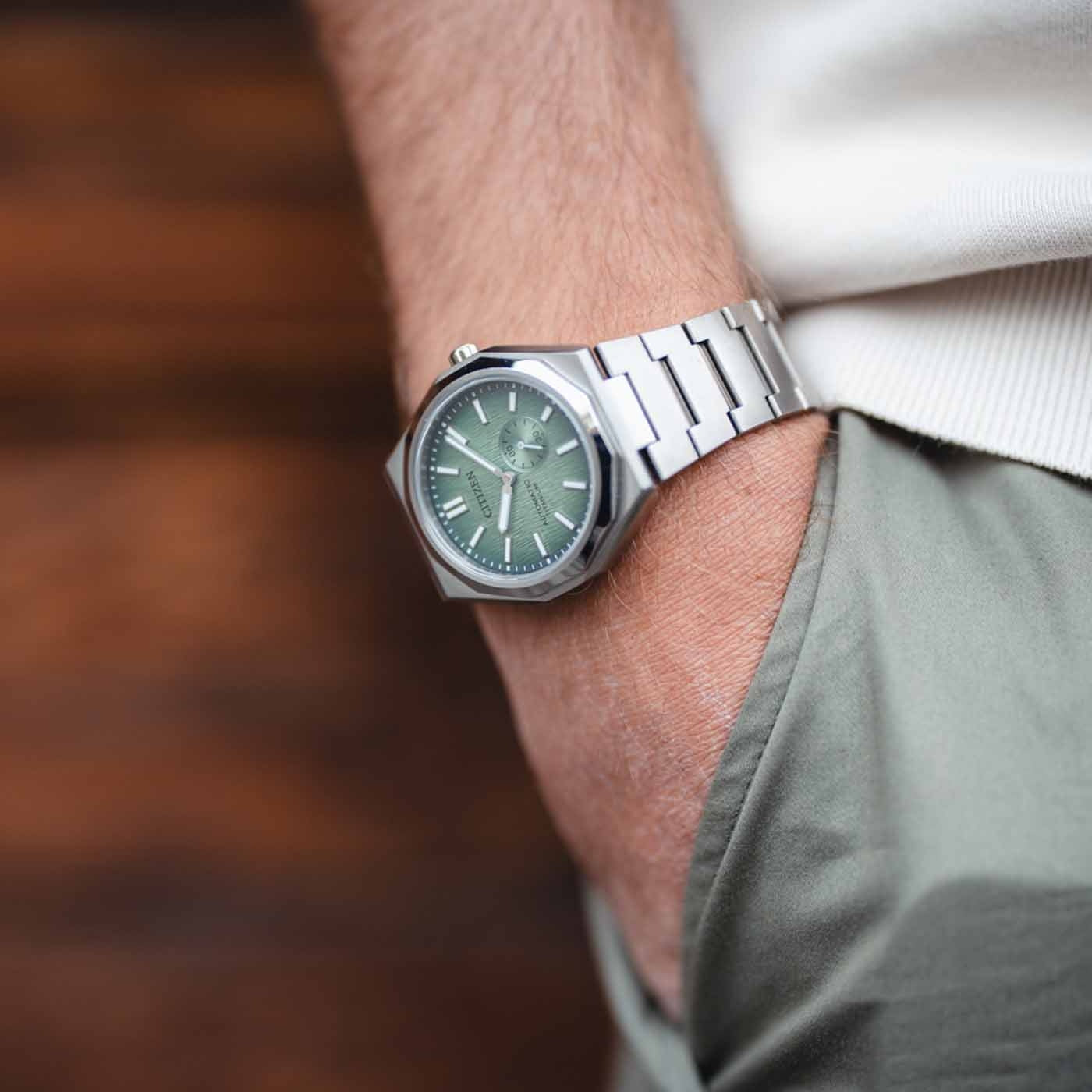 Citizen Super Titanium Zenshin 60 Green Dial Automatic with Small Second Men's Watch - NK5020-58X