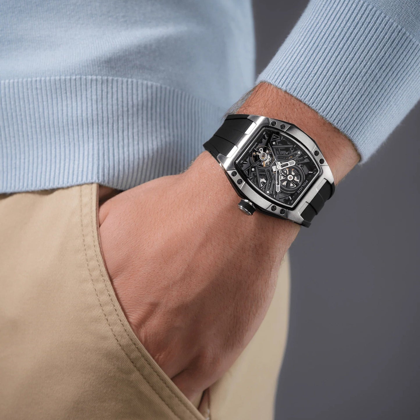 Police Tampa Automatic Black Dial Silicon Strap Men's Watch - PEWGR0082102