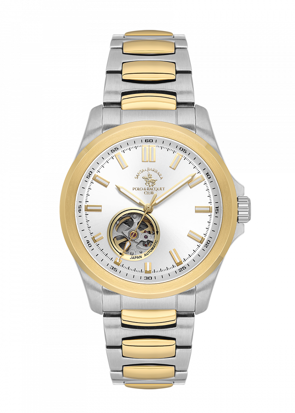Santa Barbara Polo & Racquet Club Automatic Silver/White With Gold Tone Dial Men's Watch - SB.1.10629-5