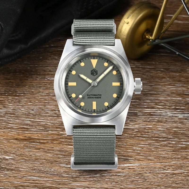 San Martin 38mm Gray Dial Pilot Vintage Military Nylon Strap Men's Watch - SN0029-G