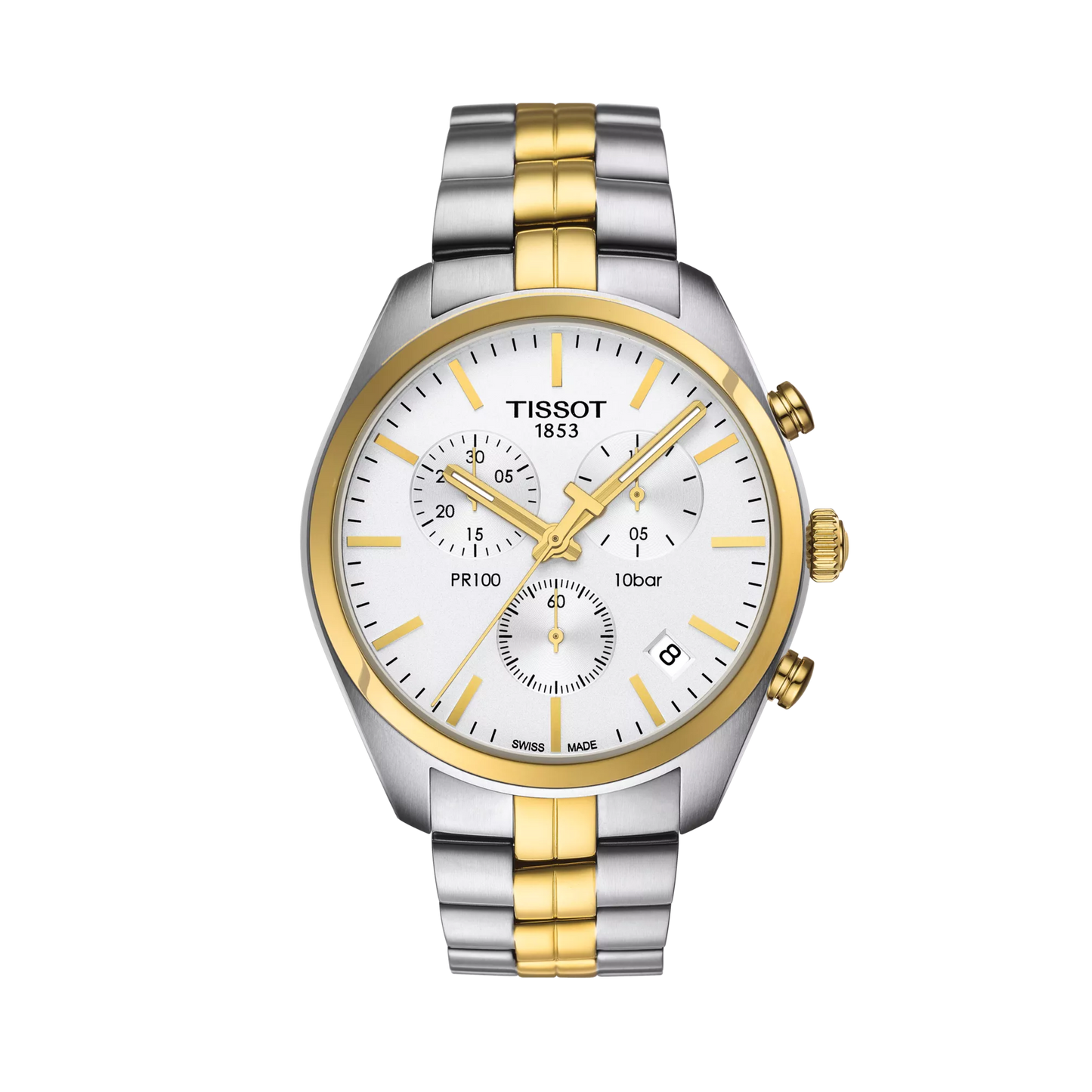 Tissot T Sport PR 100 Chronograph White Dial Two Tone Steel Strap For Men's Watch - T101.417.22.031.00