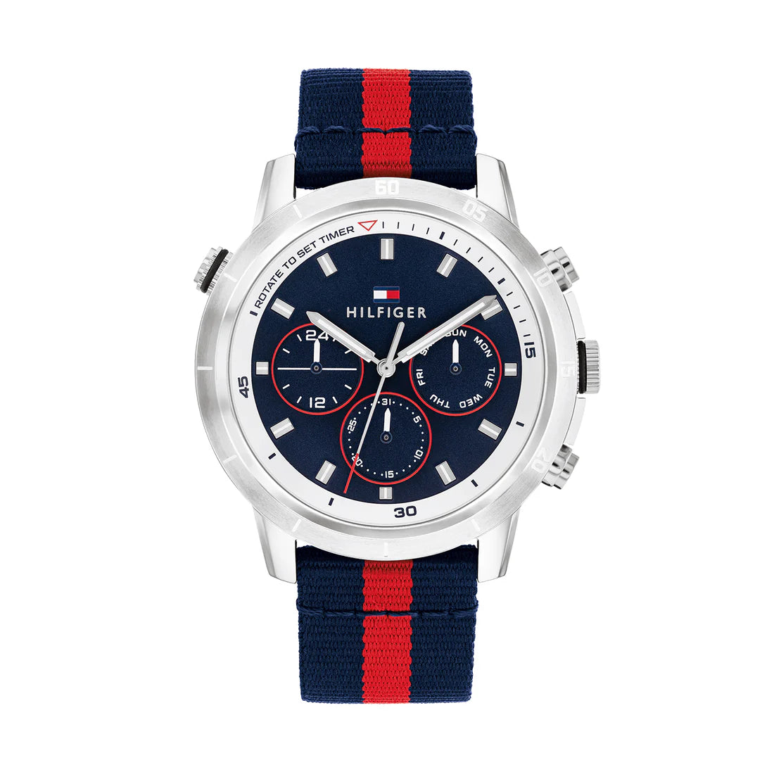 Tommy Hilfiger Blue Red Nylon Strap Men's Multifunction Watch- 1792124